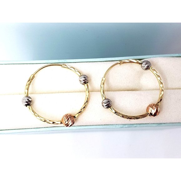 Circular Hoop Earrings With 14K Three-Gold Balls - Picture 1 of 14